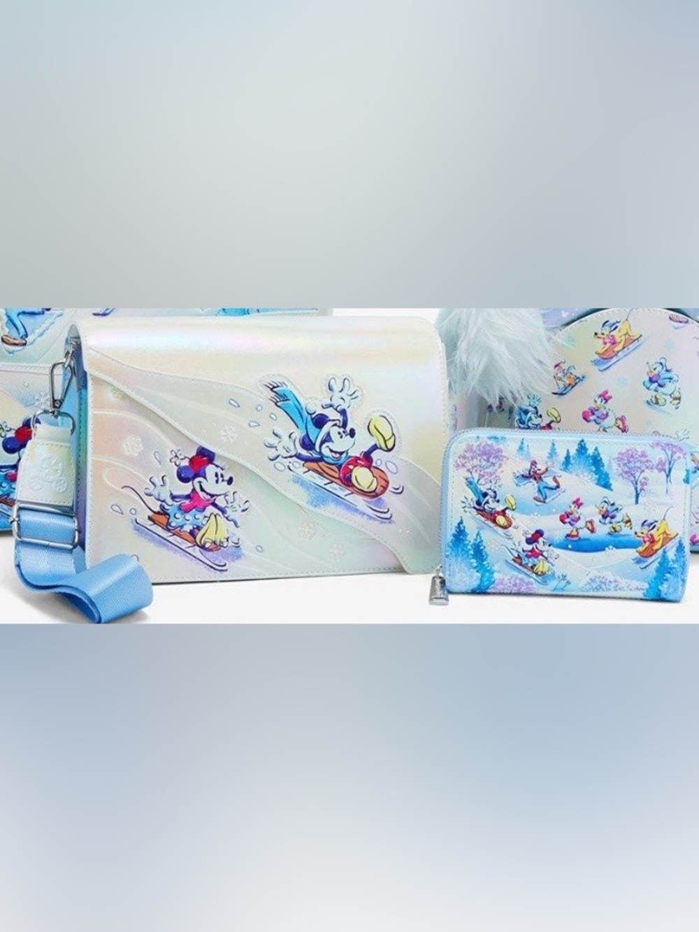 NWOT Loungefly Disney Mickey Mouse Winter Wonderland Crossbody Bag+wallet SET